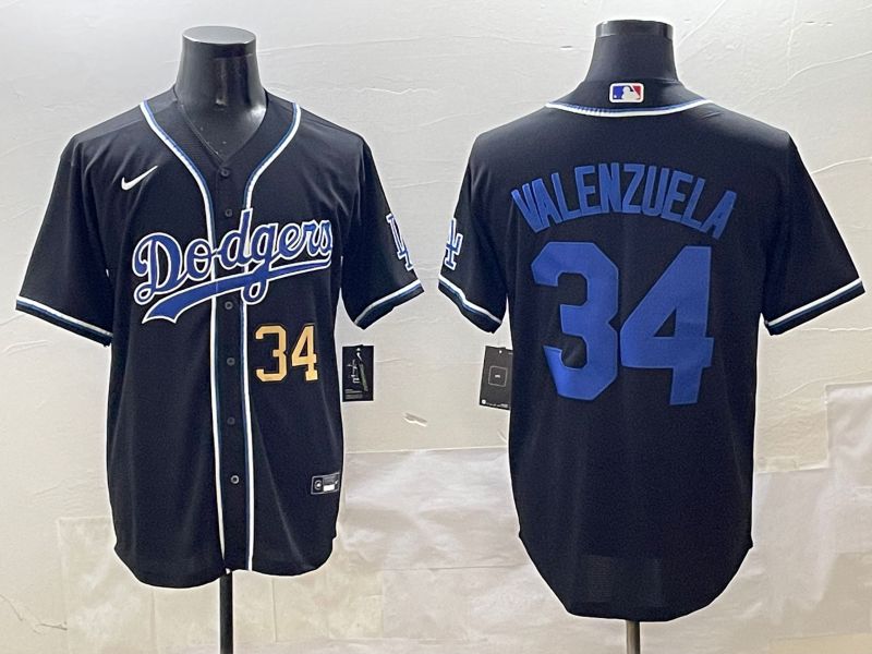 Men 2025 Los Angeles Dodgers #34 Valenzuela Black Three generations Fashion Nike MLB Jersey style 1->los angeles dodgers->MLB Jersey